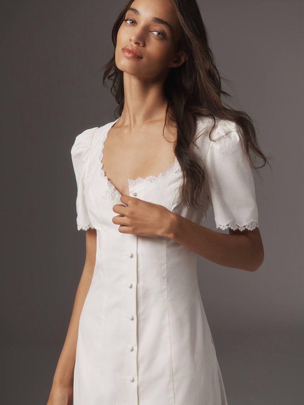 Reformation White Square-Neck Button-Front Midi Dress - Picture 2 of 5